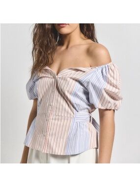 NWOT Derek Lam 10 Crosby - Davina
Off The Shoulder Belted Striped Top